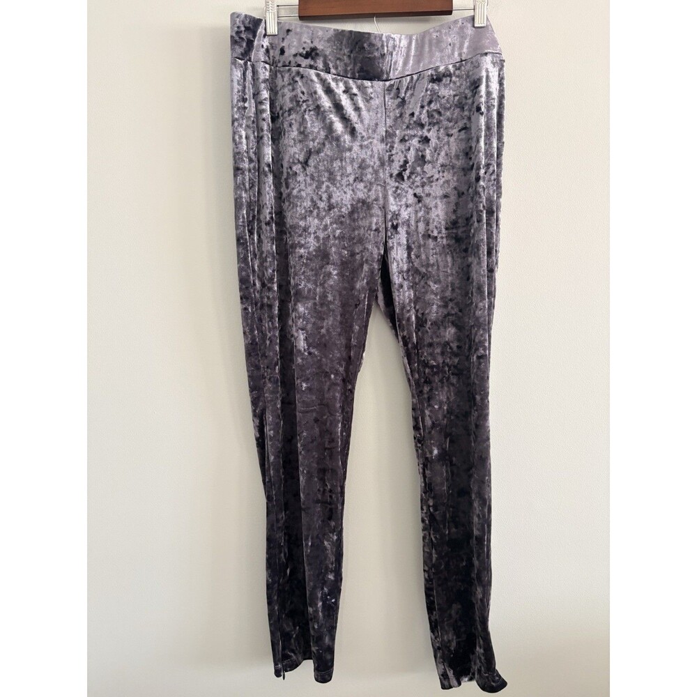LOGO Lori Goldstein Crushed Velvet Velour Pants Gray Women's Size XL Pull on
